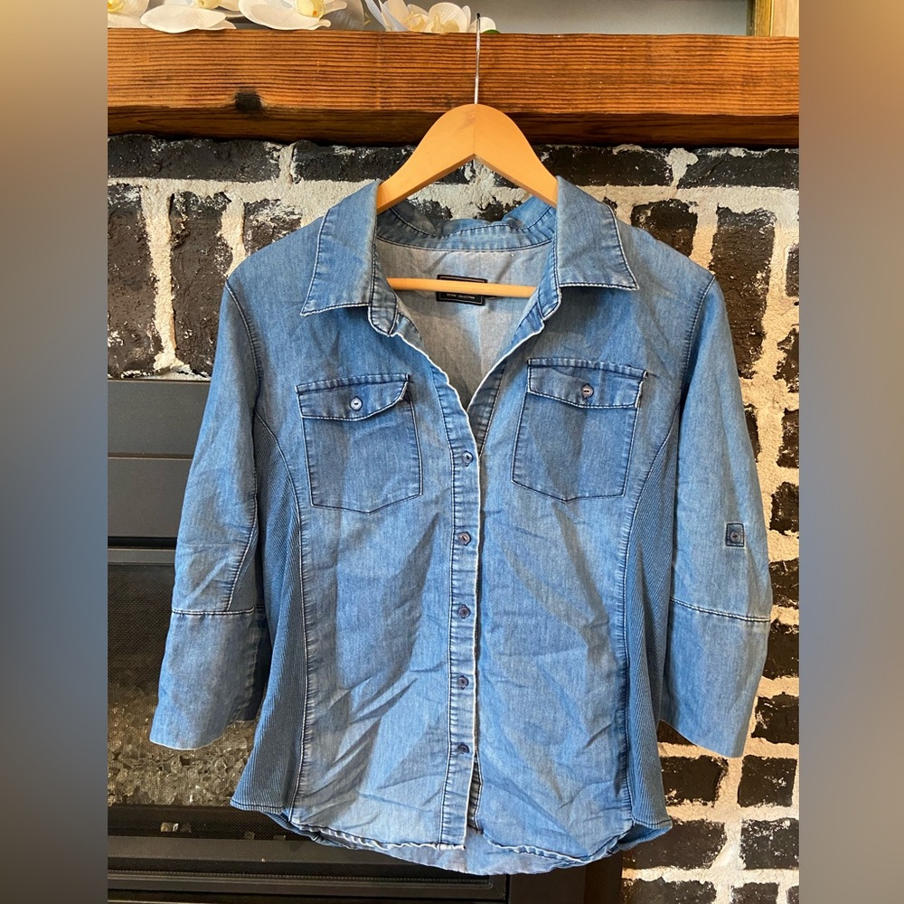 Denim style button up top